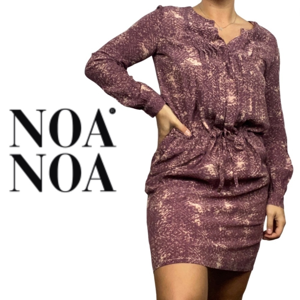 NOA NOA Abstract Ruffle Button Up T-Shirt Dress Purple Pink - Size 36